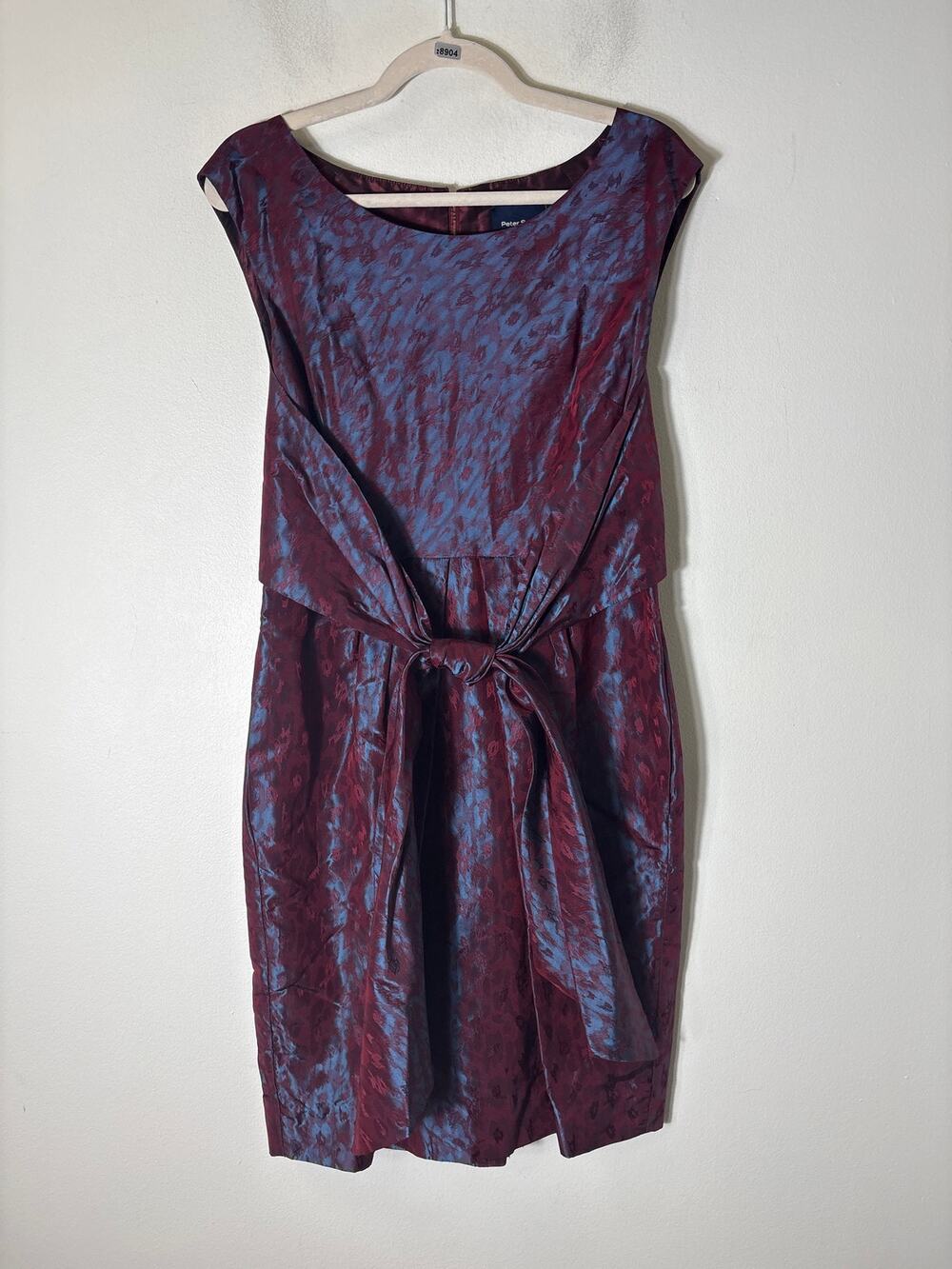 Peter Som Maroon and Blue Cap Sleeve Midi Sheath Dress Sz 12